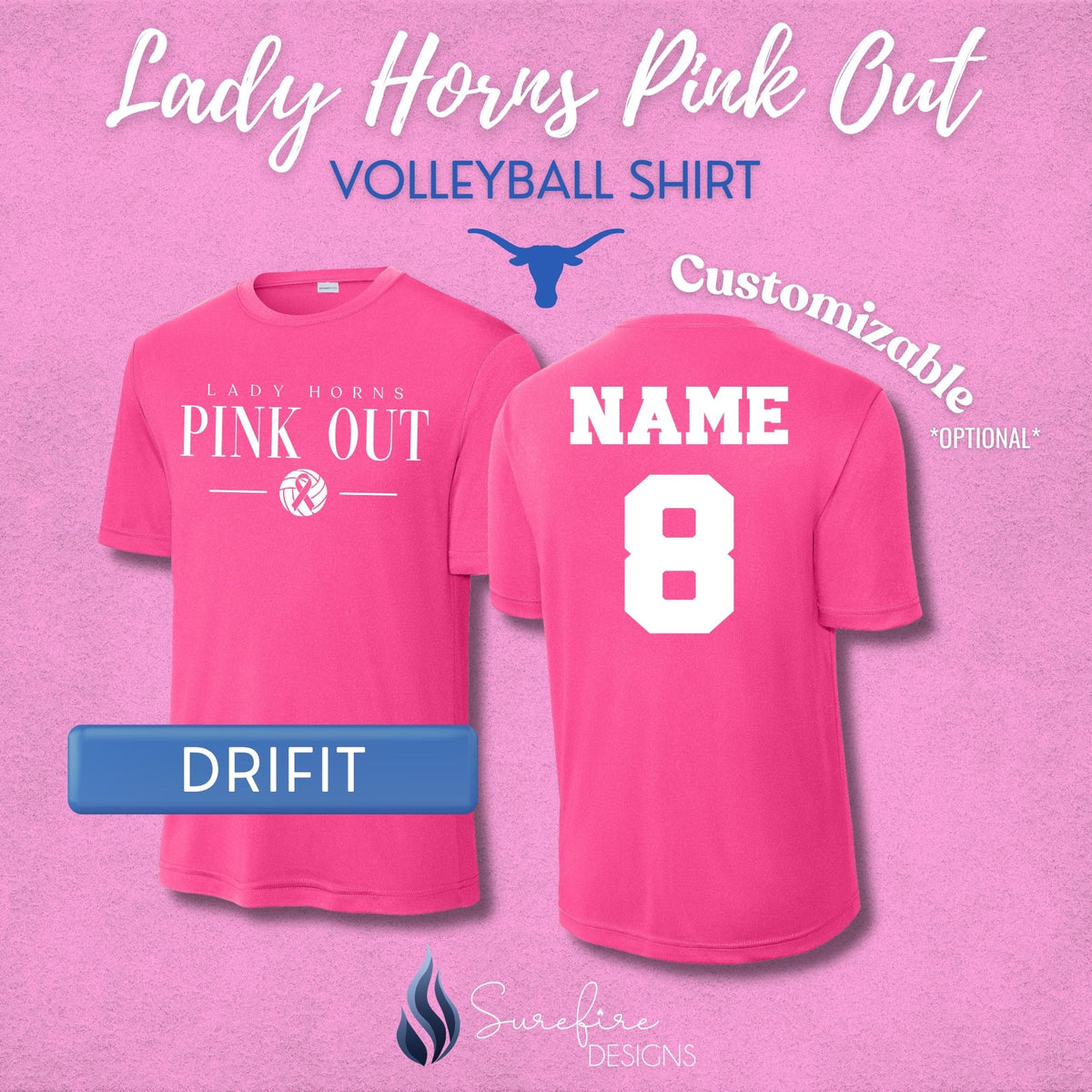 Lady Horns Pink Out Volleyball Shirt - PREORDER