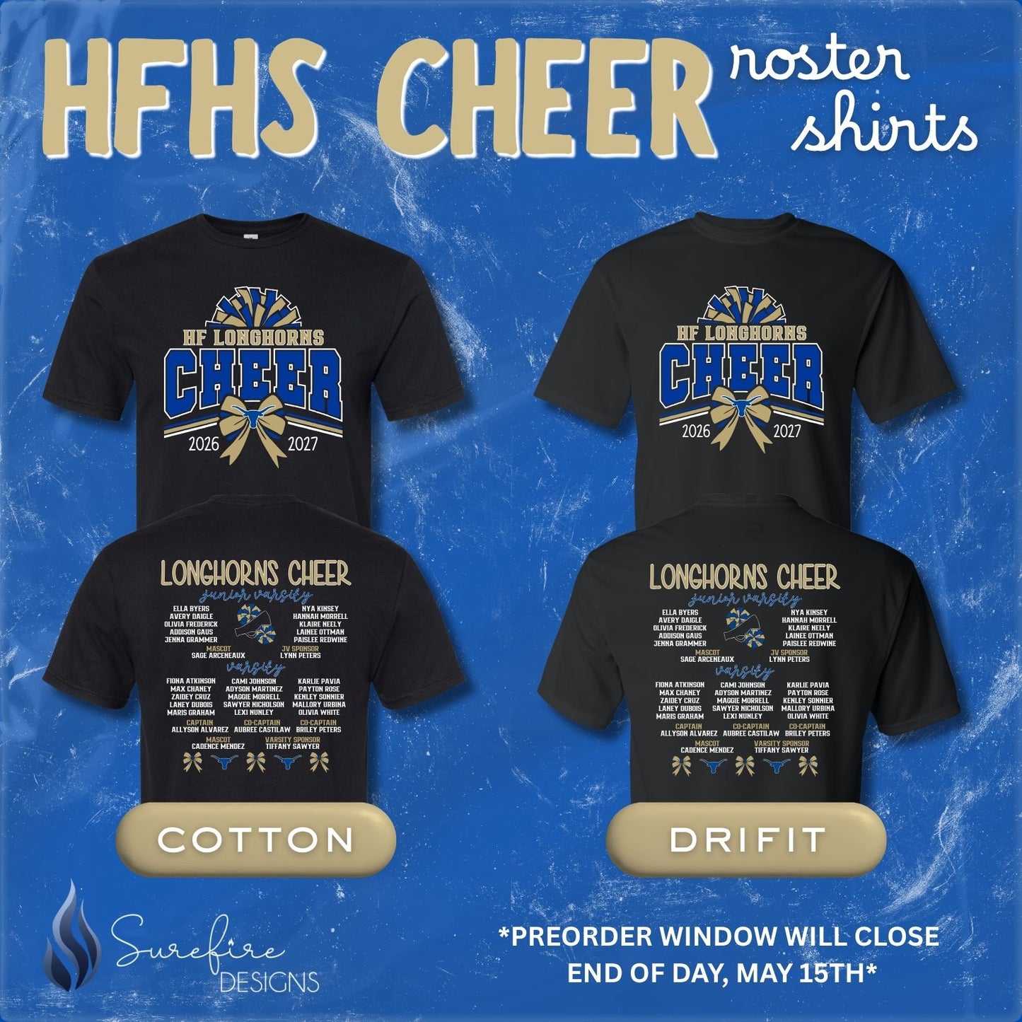 HFHS Cheer Fan Gear Roster Shirts