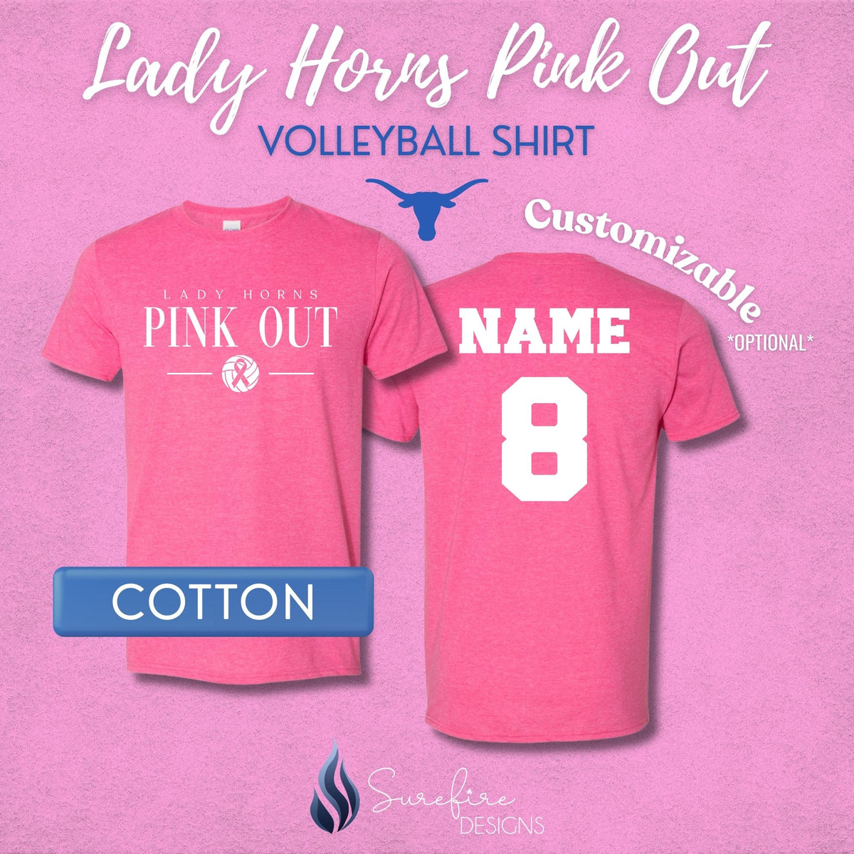 Lady Horns Pink Out Volleyball Shirt - PREORDER