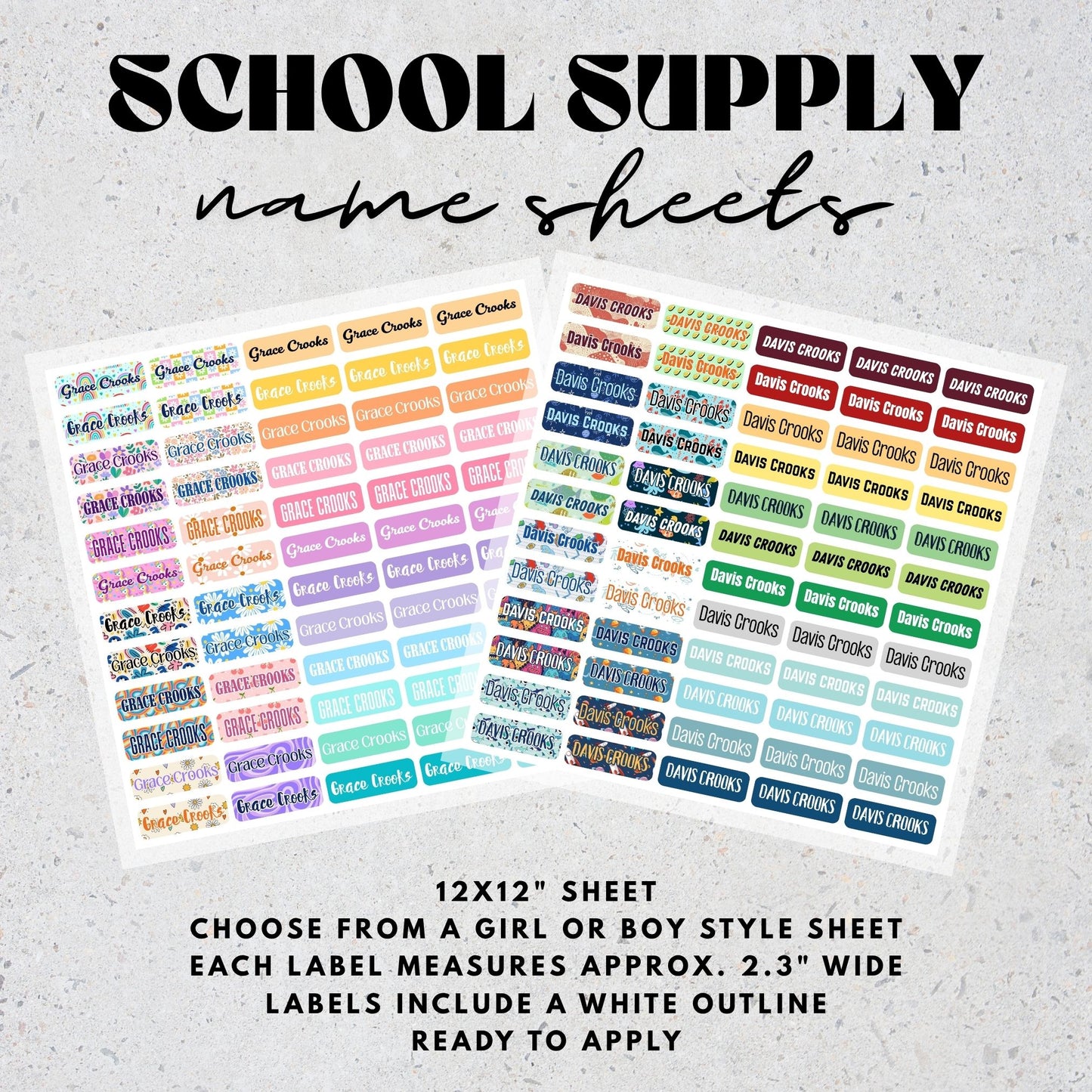 School Supply Name Sheets