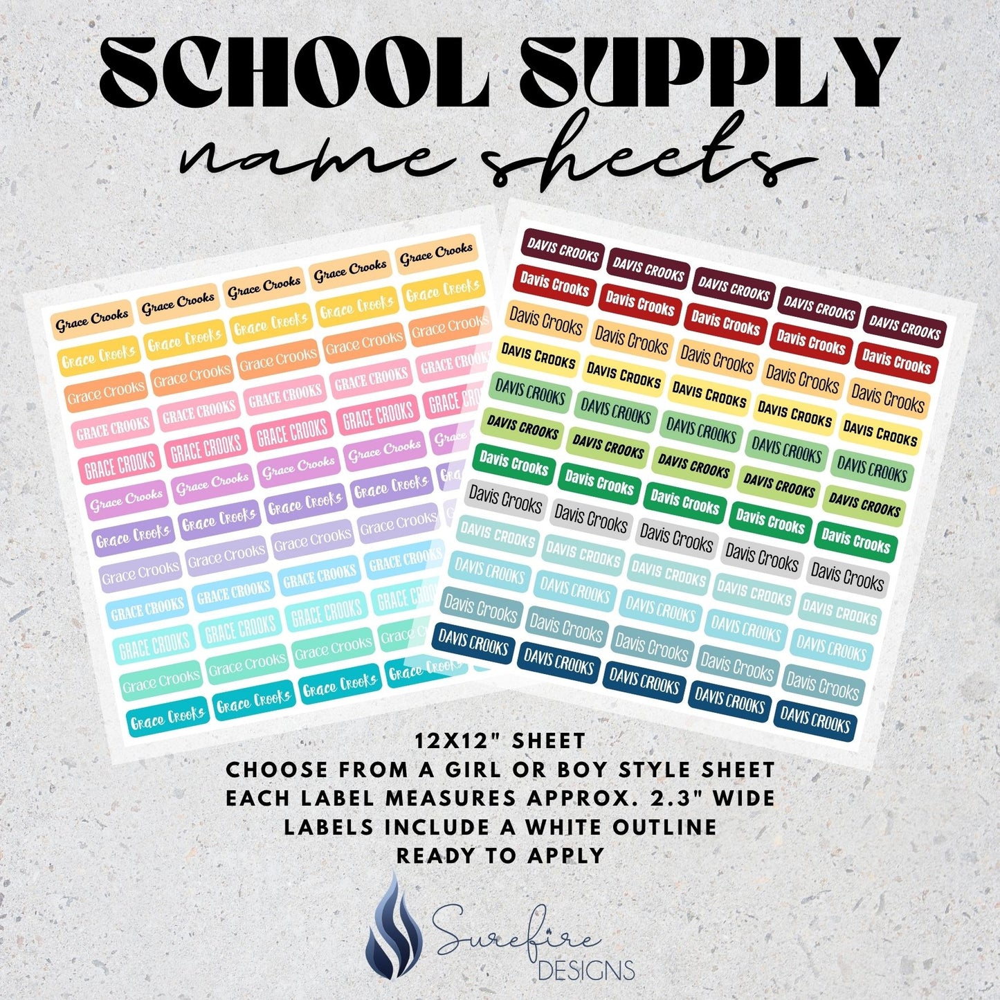 School Supply Name Sheets
